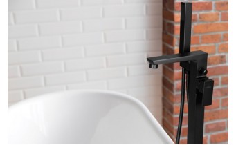 Підлоговий змішувач для окремостоячої ванни Invena Paros black / Парос 103,5 см, з лійкою, чорний матовий (BW-09-W04-A)