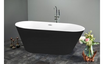 Окремостояча акрилова ванна Dusel DA 103 ASTI BLACK 170x80 см, чорно-біла, з сифоном click/clack (DU103-BL)