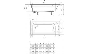 Ванна акрилова Ideal Standard Hotline New 170x70, пряма (K865901)