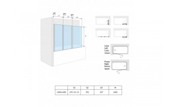 Шторка для ванни EXCELLENT AXEL 1200x1400, трьохсекційна права (KAAX.1309.1200.PR )