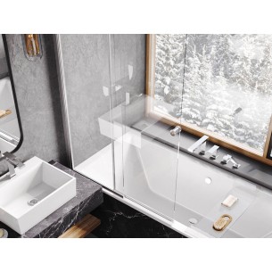 Душова шторка на ванну Besco Easy Slide 100x150 см, на 2 секції, прозоре скло, профіль хромований (PES-2S)