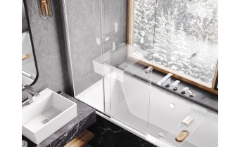Душова шторка на ванну Besco Easy Slide 100x150 см, на 2 секції, прозоре скло, профіль хромований (PES-2S)