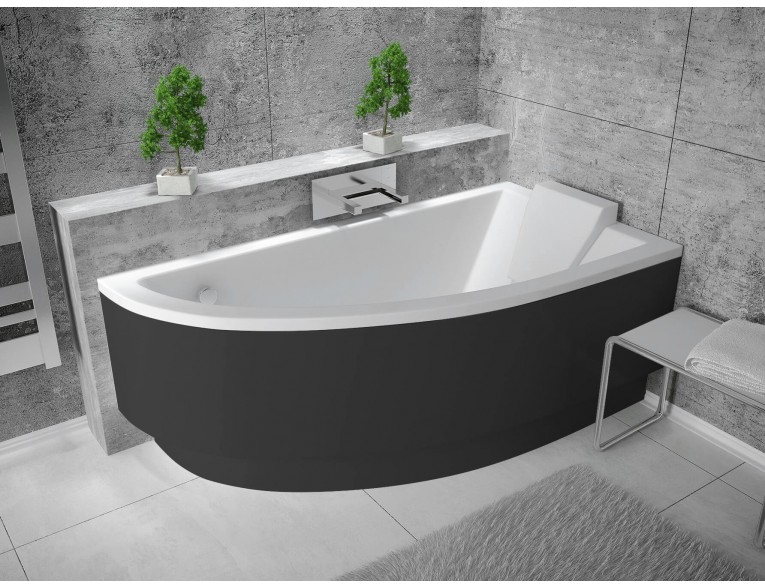Ванна акрилова Besco Praktika 150x70 R, асиметрична + чорна панель (WAP-150-NP-BL)