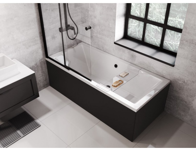 Ванна акрилова Besco Quadro 180x80, пряма + чорна панель (WAQ-180-PK-BL)