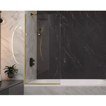 Душова шторка для ванни, нерухома Wave Glass Margo 80x150 см, односекційна, прозоре скло, профіль колір Золото / GOLD