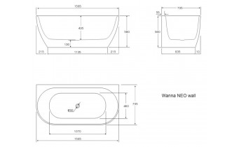 Вільностояча пристінна ванна композит QualTec Neo Wall / Нео Волл 156,5 x 73,5 x 58 см, матова теракотова, можлива ванна в кольорі RAL