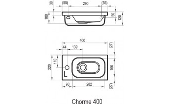 Умивальник Ravak Chrome 400 L з отвором (XJGL1100000)