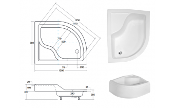 Душовий піддон глибокий акриловий, асиметричний Besco Maxi 120x85 см, R (BAM-120-NP)