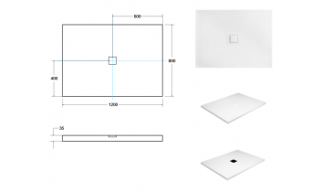 Душовий піддон акриловий, прямокутний Besco Nox Ultraslim BB 120x80 см (BMN120-80-BB)