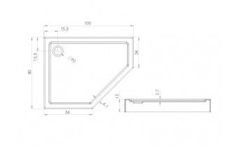 Душовий піддон NEW TRENDY NEW AZURA L 100x80x15 см (B-0416)