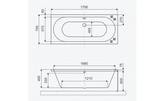 Ванна акрилова пряма Excellent Oceana Slim 180x80 см, Сіра матова / Matt Grey, під забудову, пєдестал, бортик 18 мм