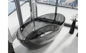 Вільно стояча овальна чорна прозора ванна Orax 170x80x58 см, окремостояча