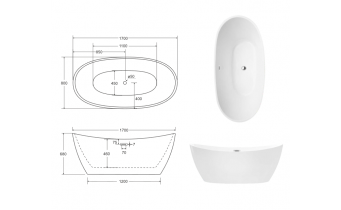 Окремостояча акрилова ванна Besco Ayla 170x80 з сифоном click / clack, золотий (WAS-170-AZL)