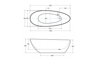 Окремостояча кам'яна ванна Besco Goya Glam 142x62xs, графіт з сифоном click / clack (WMD-140-GG)