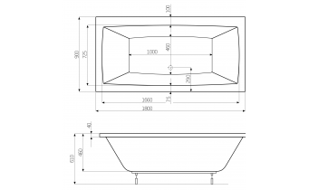 Акрилова ванна Roca Vita 180x90 см, пряма + ніжки (A24T082000)