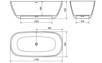 Окремостояча овальна ванна з каменю, штучного Como / Комо 170x82x56 см, бетон матовий
