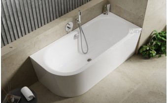 Пристінна кутова акрилова ванна Avita A-Line / Авіта А-Лайн 170x75x59.5 см, R (Правостороння) біла глянцева, суцільнолита із заокругленим кутом, + Сифон з НАПОВНЕННЯМ ванни водою