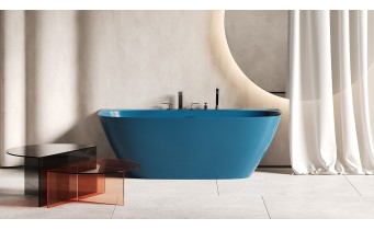 Окремостояча пристінна ванна з штучного каменю Water Stone Dea Wall / Діа Волл 163x82x59 см, Синя глянцева, суцільнолита, клапан клік-клак колір ванни Окремостояча пристінна ванна з штучного каменю Water Stone Dea Wall / Діа Волл 163x82x59 см, Синя глянцева, суцільнолита, клапан клік-клак колір ванни