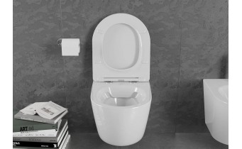 Унітаз безобідковий підвісний Mexen Lena Rimless з тонким сидінням soft-close, Duroplast Super Slim, глянцевий білий