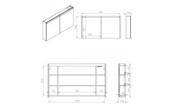 Підвісна тумба з дзеркалом у ванну (дзеркальна шафа) Elita Special 120 2D TECHNOBOX + LED, 120,6x70x15,2 см (168927)