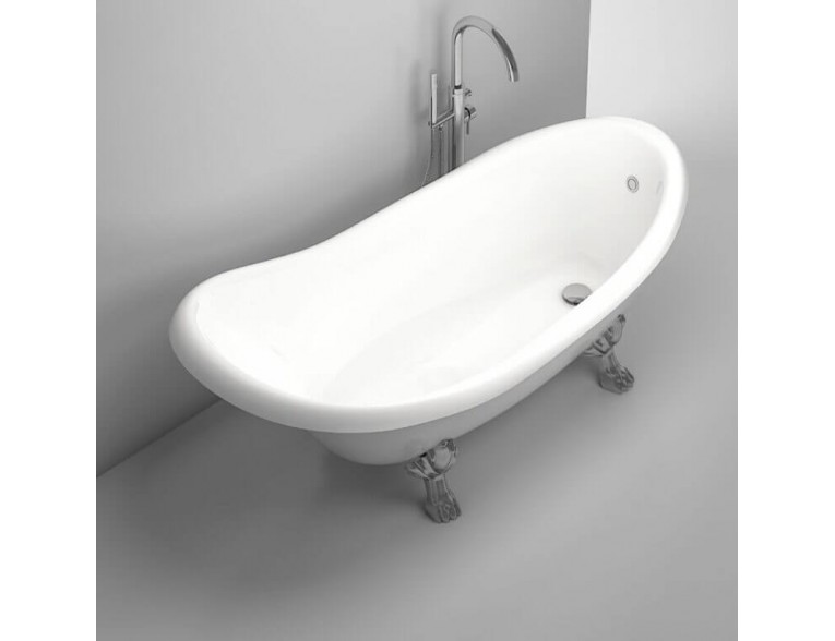 Окремостояча овальна ванна з мармуру Dremex Coco Chrom 179x80,5x78,8 см, Gelcoat, білий глянцевий + сифон + ніжки