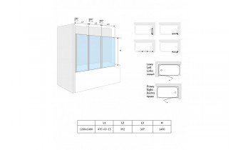 Шторка для ванни EXCELLENT AXEL 1200x1400, трьохсекційна права (KAAX.1309.1200.PR )