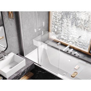 Душова шторка на ванну Besco Easy Slide 100x150 см, на 2 секції, прозоре скло, профіль хромований (PES-2S)