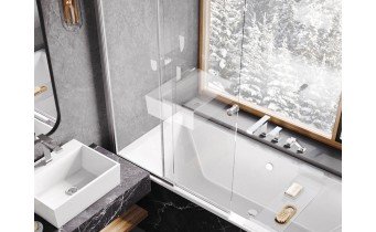 Душова шторка на ванну Besco Easy Slide 100x150 см, на 2 секції, прозоре скло, профіль хромований (PES-2S)