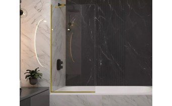 Душова шторка для ванни, нерухома Wave Glass Margo 80x150 см, односекційна, прозоре скло, профіль колір Золото / GOLD