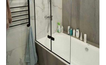 Душова шторка для ванни, нерухома Wave Glass Sandra 80x150 см, на 2 секції, прозоре скло, профіль чорний матовий / Black