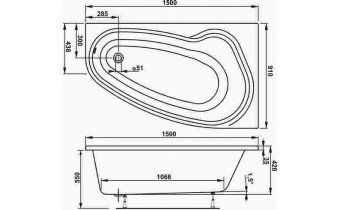 Ванна акрилова Vagnerplast Avona 150x90 см L, Лівостороння (VPBA159AVO3LX-01)