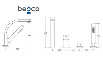 Врізний змішувач для ванни Besco Decco на чотири отвори, чорний матовий (BW-D4-CZ)