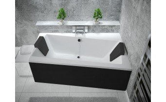 Ванна акрилова Besco Infinity 150x90 R, Правостороння, асиметрична + чорна панель + два чорних підголівника (WAI-150-NP-BL)