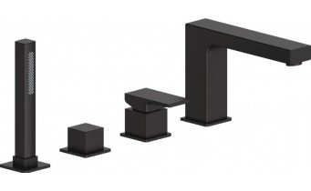 Врізний змішувач у / на борт ванни Cube / Куб, на 4 отвори, з лійкою, квадратна форма, чорний матовий Врізний змішувач у / на борт ванни Cube / Куб, на 4 отвори, з лійкою, квадратна форма, чорний матовий