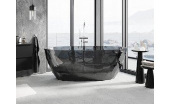 Вільно стояча овальна чорна прозора ванна Orax 170x80x58 см, окремостояча