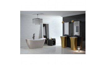 Окремостояча кам'яна ванна Besco Viya Glam 160x70, срібна з сифоном click / clack (WMD-160-VS)