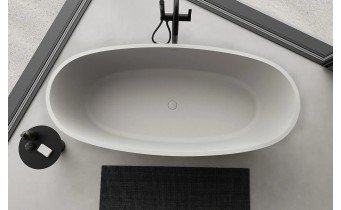 Окремостояча овальна ванна з каменю, штучного Torino / Торіно 155x78x56 см, бетон матовий + сифон