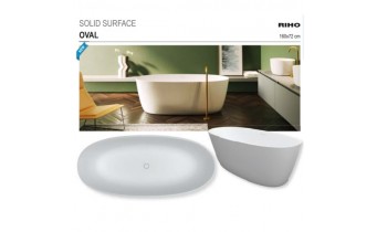 Ванна овальна Riho Oval окремостояча 160x72 см, з литого мармуру (BS67)