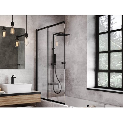 Душова шторка на ванну Besco Easy Slide Black 100x150 см, на 2 секції, прозоре скло, профіль чорний матовий (PESB-2S) Душова шторка на ванну Besco Easy Slide Black 100x150 см, на 2 секції, прозоре скло, профіль чорний матовий (PESB-2S)