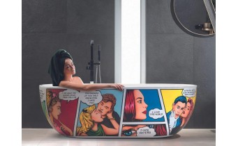 Вільностояча овальна ванна з Ручним розписом Space Komiks / Спейс комікс 180 x 80 x 57 см, можлива ванна в кольорі RAL