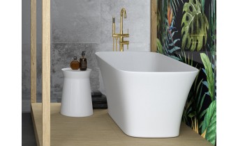 Окремостояча кам'яна ванна Besco Assos S-line Glam 160x70, срібна з сифоном click / clack (WMD-160-ALS)