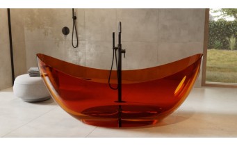 Ванна овальна окремостояча з матеріалу ResiCast Besco Axya Earth Rust 180x80x75 см, + сифон Chrome, Охра, коричнево-червона, прозора ванна (WAA-180-ERC)