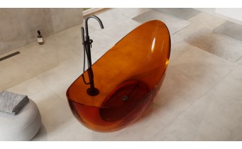 Ванна овальна окремостояча з матеріалу ResiCast Besco Axya Earth Rust 180x80x75 см, + сифон Chrome, Охра, коричнево-червона, прозора ванна (WAA-180-ERC)
