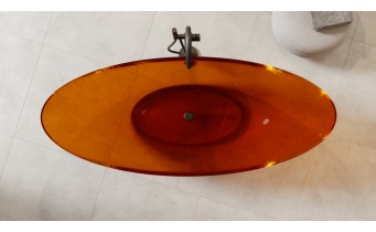 Ванна овальна окремостояча з матеріалу ResiCast Besco Axya Earth Rust 180x80x75 см, + сифон Chrome, Охра, коричнево-червона, прозора ванна (WAA-180-ERC)