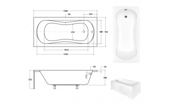 Ванна акрилова з ручками Besco Aria Plus 140x70, пряма + 2 ручки Standard (WAA-140-PU)