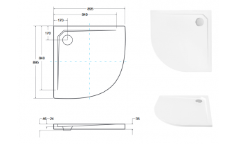 Душовий піддон акриловий, напівкруглий Besco Asco Ultraslim 90x90 см (BMAS-90)
