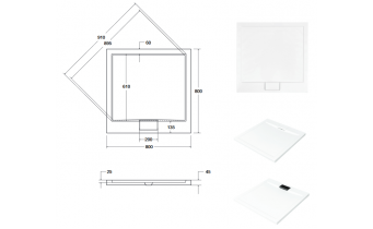Душовий піддон акриловий, квадратний Besco Axim Ultraslim 80x80 см (BAX-80-KW)