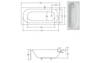 Ванна акрилова Besco Intrica 150x75, пряма + біла панель (екран) + ніжки (WAIN-150-PK-PN)