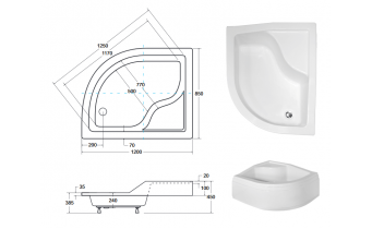 Душовий піддон глибокий акриловий, асиметричний Besco Maxi 120x85 см, L (BAM-120-NL)