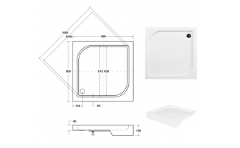 Душовий піддон акриловий, квадратний Besco Oskar 80x80 см (BAO-80-PK)